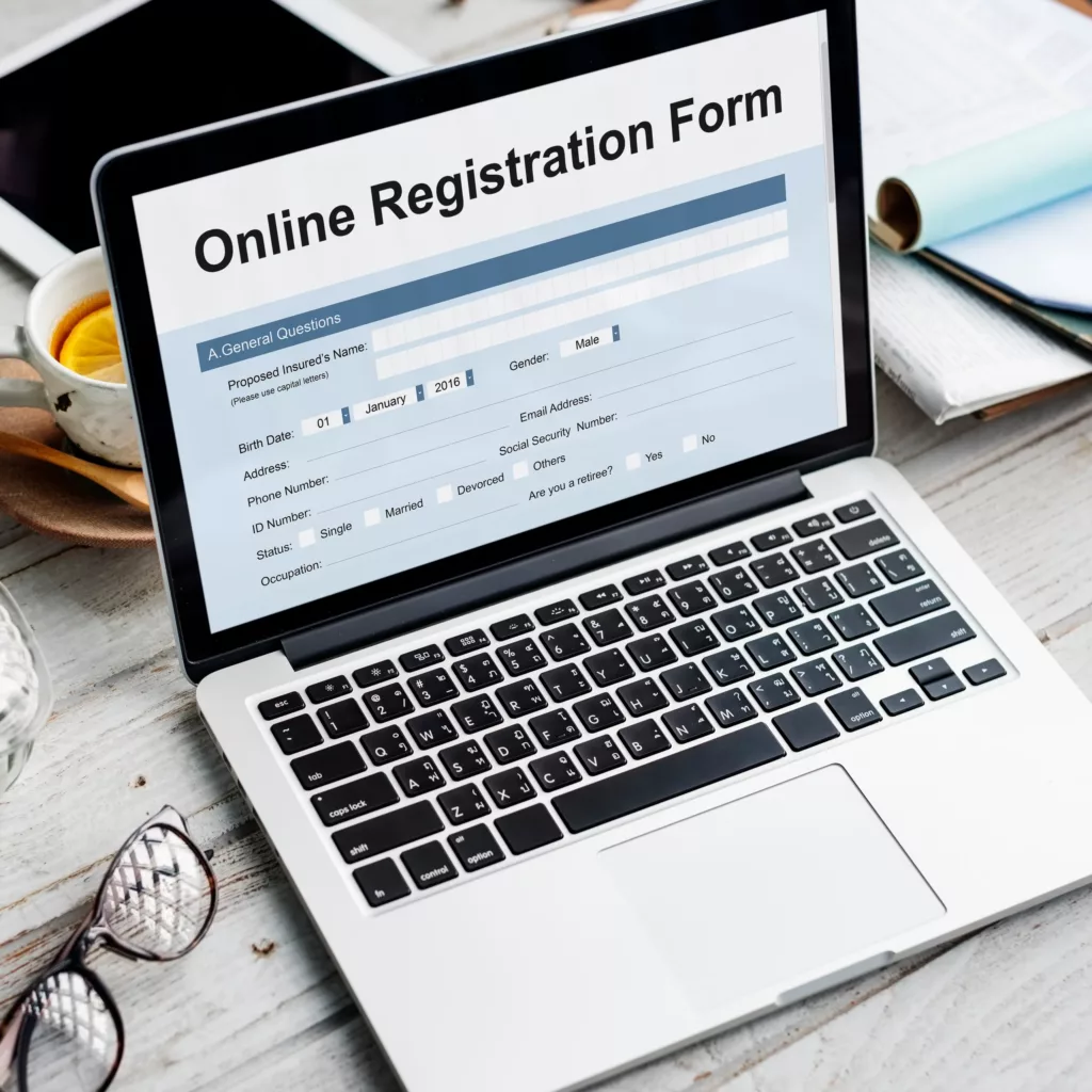 Online registration form on laptop